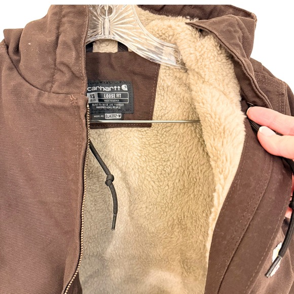Carhartt Women's XS Loose Fit Sherpa Lined Washed Duck Jacket Dark Brown NWT - Picture 6 of 12